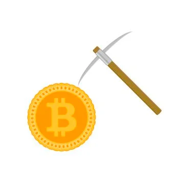 Mining bitcoin concept. Coin and pick vector Stock Illustration