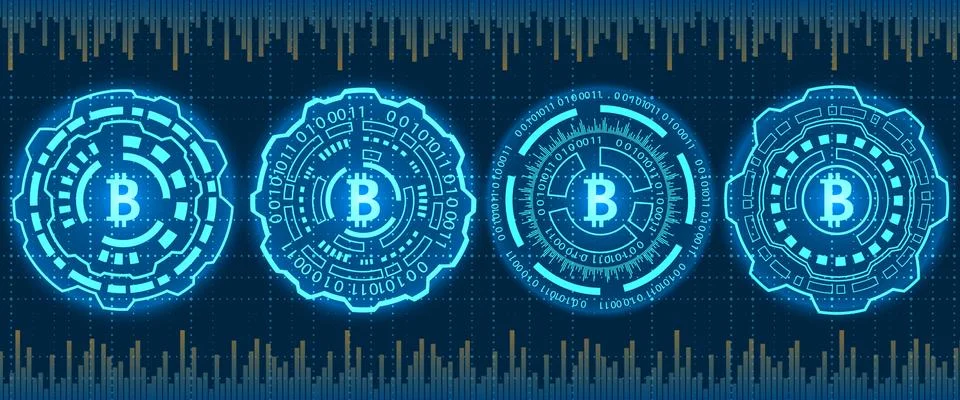 Mining Bitcoin Crypto Currency, BTC, Bit-coin. Futuristic Money. Blockchain Illustrazione stock