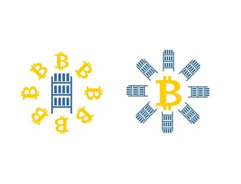 Mining bitcoin farm icon. Extraction of Cryptocurrency sign. Racks of GPU sym Illustrazione stock