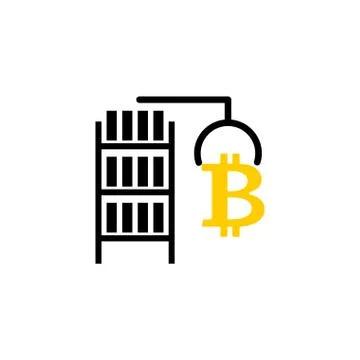 Mining bitcoin farm icon. Extraction of Cryptocurrency sign. Racks of GPU sym Stock Illustration