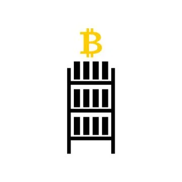 Mining bitcoin farm icon. Extraction of Cryptocurrency sign. Racks of GPU sym 스톡 일러스트