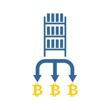Mining bitcoin farm icon. Extraction of Cryptocurrency sign. Racks of GPU sym 스톡 일러스트