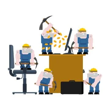 Mining bitcoin. Mining pool concept.  Minir Extraction Crypto currency busine Illustrazione stock