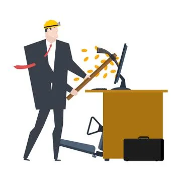 Mining bitcoin. Minir Extraction Crypto currency businessman screams for virt Stock Illustration