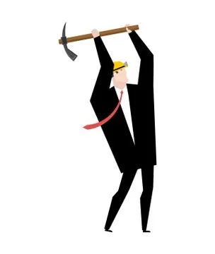 Mining bitcoin. Minir Extraction Crypto currency businessman screams for virt Stock Illustration