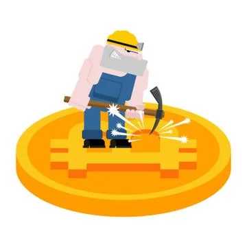 Mining bitcoin. Minir Extraction Crypto currency businessman screams for virt Illustrazione stock
