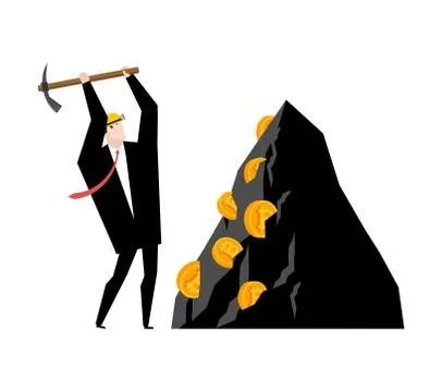 Mining bitcoin. Minir Extraction Crypto currency businessman screams for virt Stock Illustration