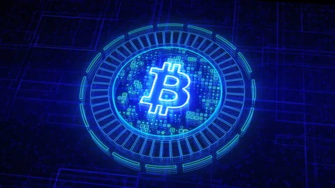 Mining Bitcoin Process Visualisation Fantasy, Digital Nanotech Crypto Money Blue Video stock 153934482