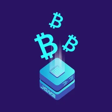 Mining bitcoin server vector icon in isometric style. Blockchain crypto money Stock Illustration