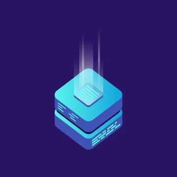 Mining bitcoin server vector icon in isometric style. Blockchain crypto money Illustrazione stock