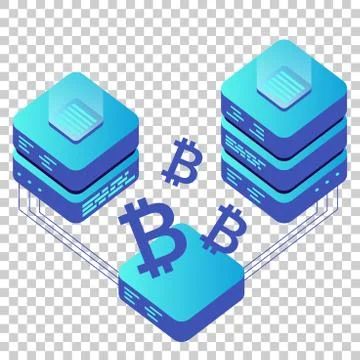 Mining bitcoin server vector icon in isometric style. Blockchain crypto money Illustrazione stock