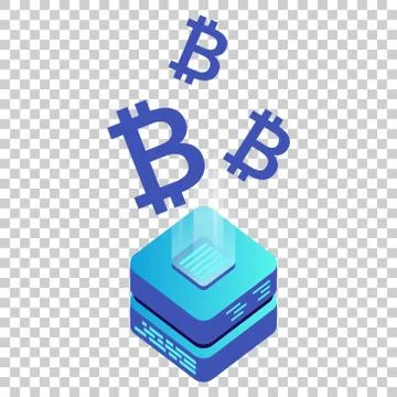 Mining bitcoin server vector icon in isometric style. Blockchain crypto money Stock Illustration