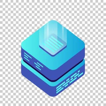 Mining bitcoin server vector icon in isometric style. Blockchain crypto money Illustrazione stock