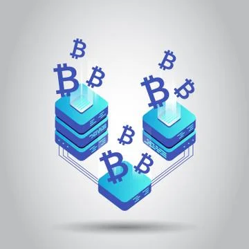 Mining bitcoin server vector icon in isometric style. Blockchain crypto money Stock Illustration
