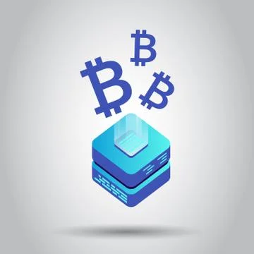 Mining bitcoin server vector icon in isometric style. Blockchain crypto money Illustrazione stock