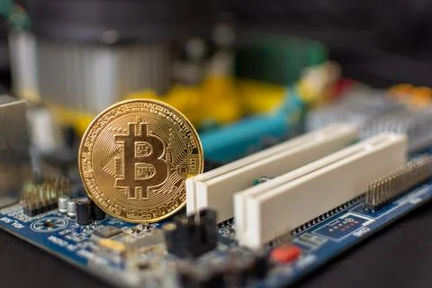 Mining bitcoin using computer technology Stock Photos