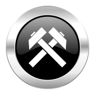 Mining black circle glossy chrome icon isolated. Stock Illustration