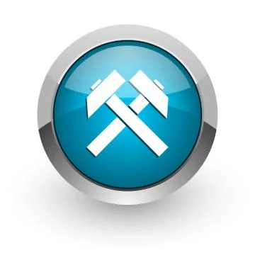 Mining blue silver metallic chrome border web and mobile phone icon on white  Stock Illustration