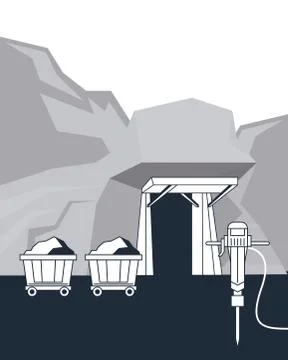 Mining cart and tools Stock Illustration