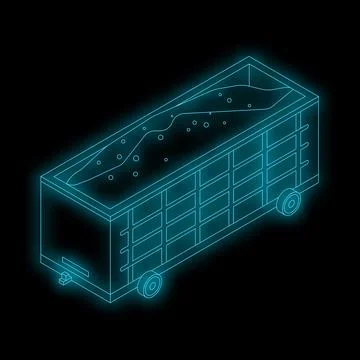 Mining cart carrying coal isometric glowing neon style Stock Illustration