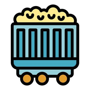 Mining cart carrying coal moving on rails icon vector outline Stock Illustration