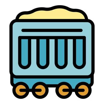 Mining cart carrying coal moving on rails icon Stock Illustration
