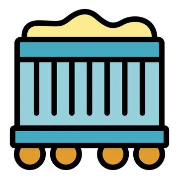 Mining cart carrying coal moving on rails icon Stock Illustration