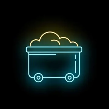 Mining cart carrying materials glowing neon outline Stock Illustration
