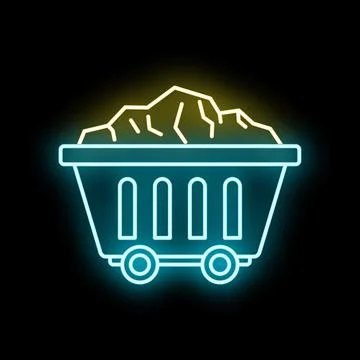 Mining cart filled with ore neon glowing icon Illustrazione stock