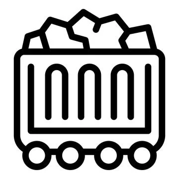 Mining cart full of coal moving on rails icon Stock Illustration