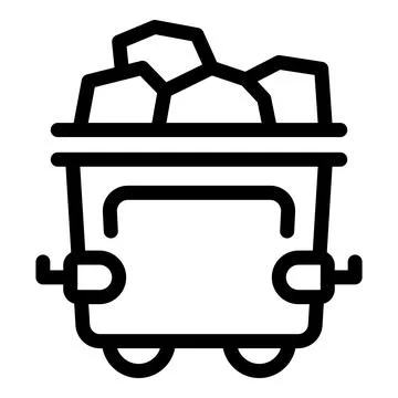 Mining cart full of coal moving on rails icon Stock Illustration