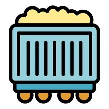 Mining cart full of gold moving on rails icon Stock Illustration