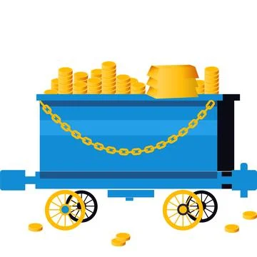 Mining cart with gold treasure vector icon Stock Illustration