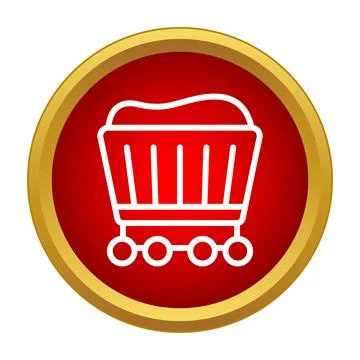 Mining cart icon carrying ore in red circle Stock Illustration