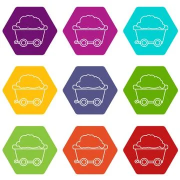 Mining cart icons set 9 vector 스톡 일러스트