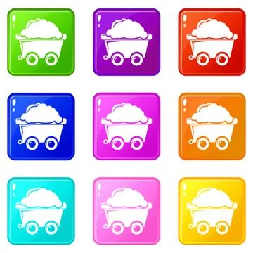 Mining cart icons set 9 color collection Illustrazione stock