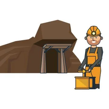 Mining cave and worker with detonator Illustrazione stock