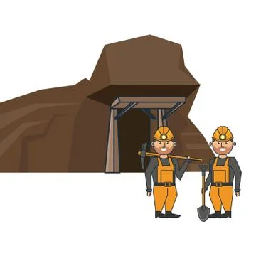 Mining cave and workers with tools 스톡 일러스트