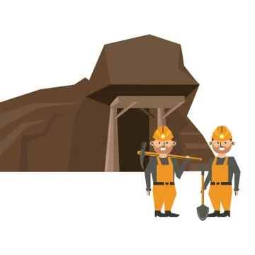 Mining cave and workers with tools Illustrazione stock