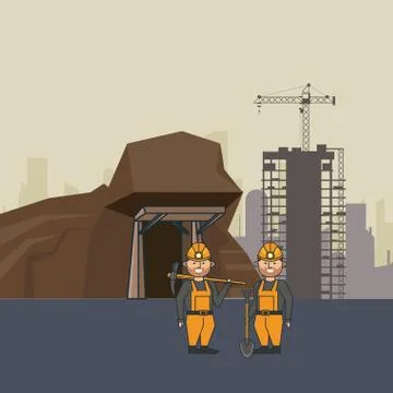 Mining cave and workers with tools 스톡 일러스트