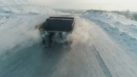 Mining Coal on Quarry Large Dump Truck in Work Industrial Machinery Aerial View Stock Footage 207702658