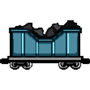 Mining coal wagon pixel art vector illustration Illustrazione stock