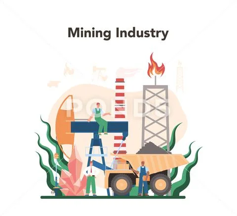 Mining concept. Mineral and natural resources extraction. Worker in ...