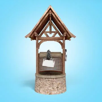 Mining concept plate attached to the well chain 3d render on blue gradient Stock Illustration