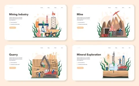 Mining concept web banner or landing page set. Mineral and natural resources Stock Illustration