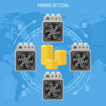 Mining crypto currency bitcoin concept Stock Illustration