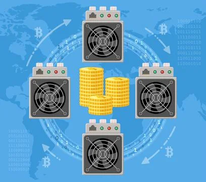 Mining crypto currency bitcoin concept Stock Illustration