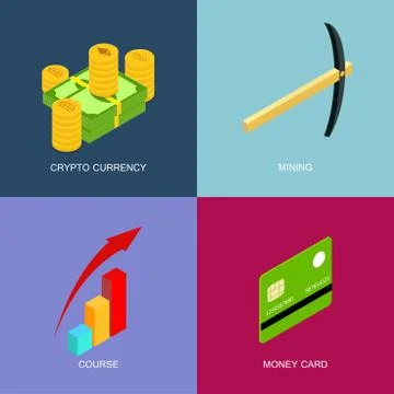 Mining of crypto-currency, isometric set of flat icons Stock Illustration