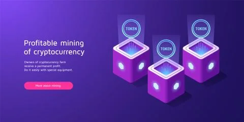 Mining of cryptocurrency, Blockchain technology Stock Illustration