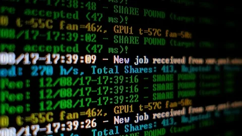 Mining Cryptocurrency process program on display PC. Using Software. Share Found Stock Footage 83465433